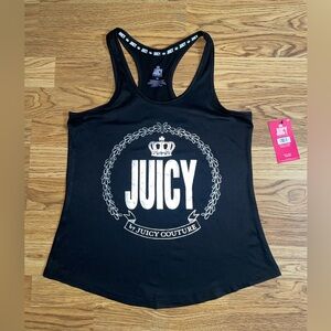 Juicy Couture Sleeveless Racerback Tank Women’s Size XS Black Silver Print NWT